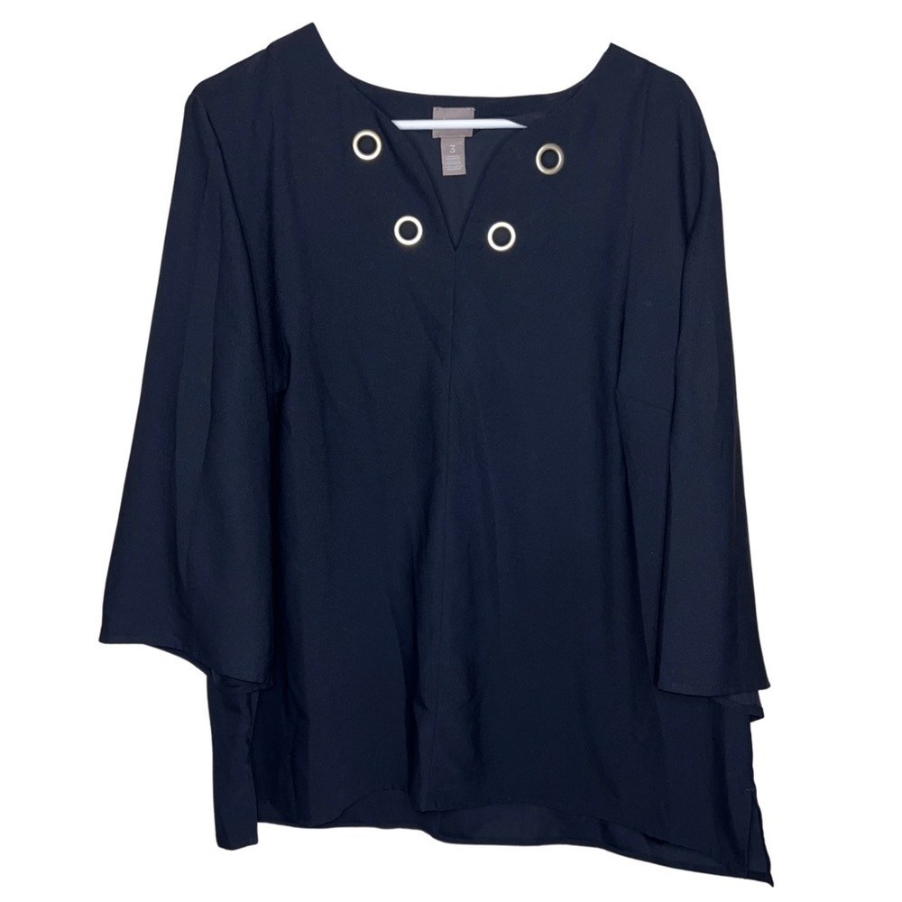 Chico’s Women V-neck Black Top Size 3